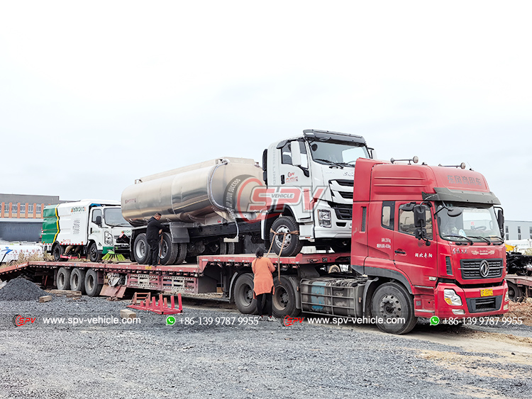 1 Unit Refueling Truck Loaded onto Flatbed Carrying Truck